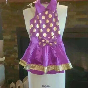 Purple with gold polka-dot dance costume